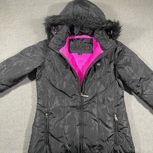 Skea Down Ski Jacket Women 8 Black Goose Down Faux Fur Hood Hooded Parka Puffer